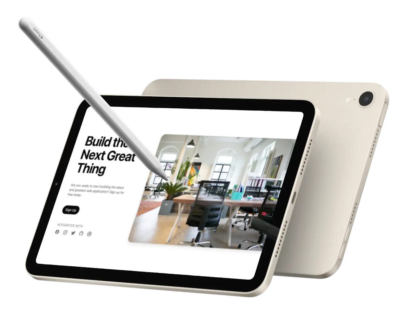 tablet with a website template